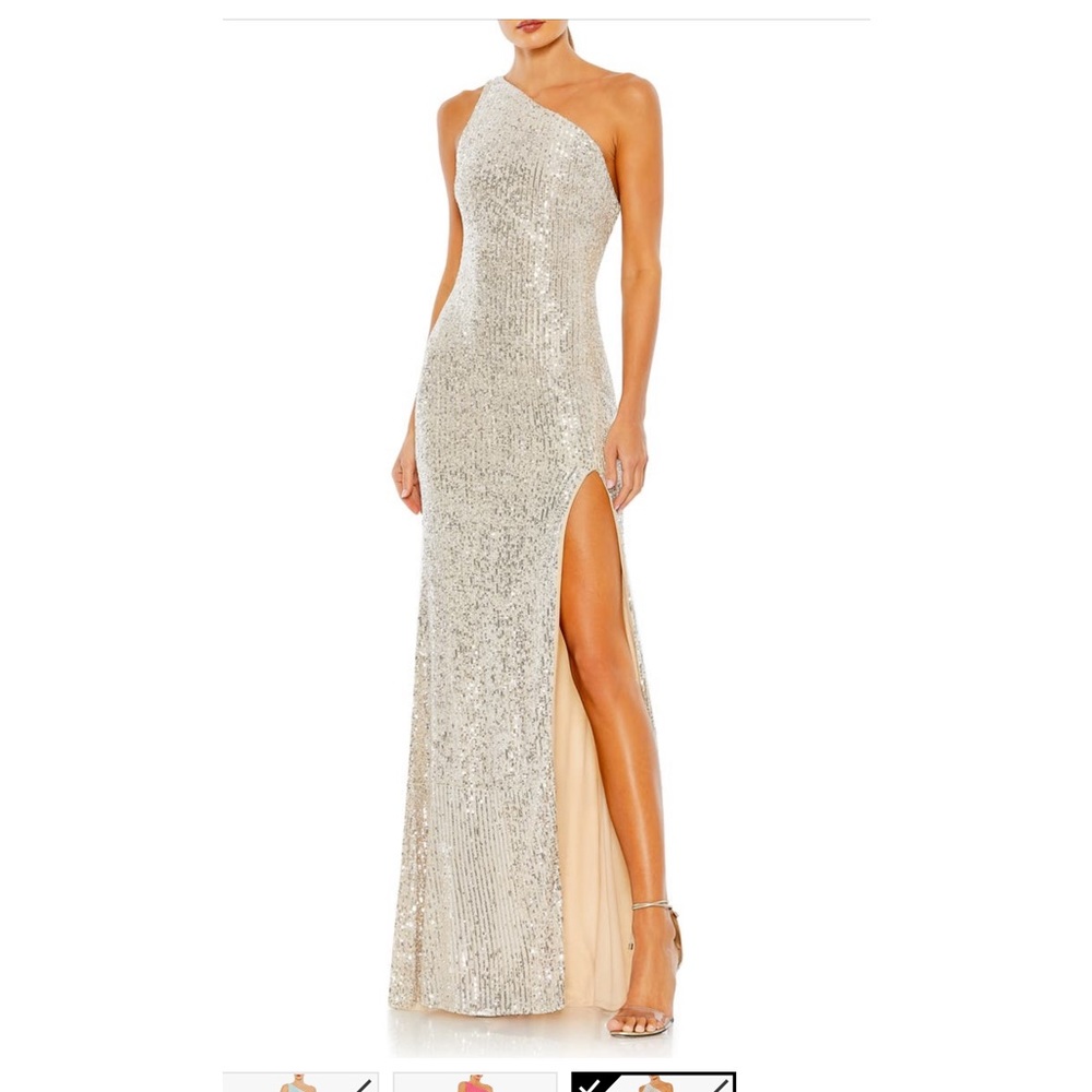 Leena for mac duggal one-shoulder sequin gown
